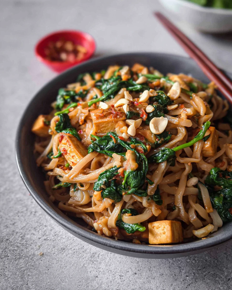 Saucy Tofu Noodles With Spinach