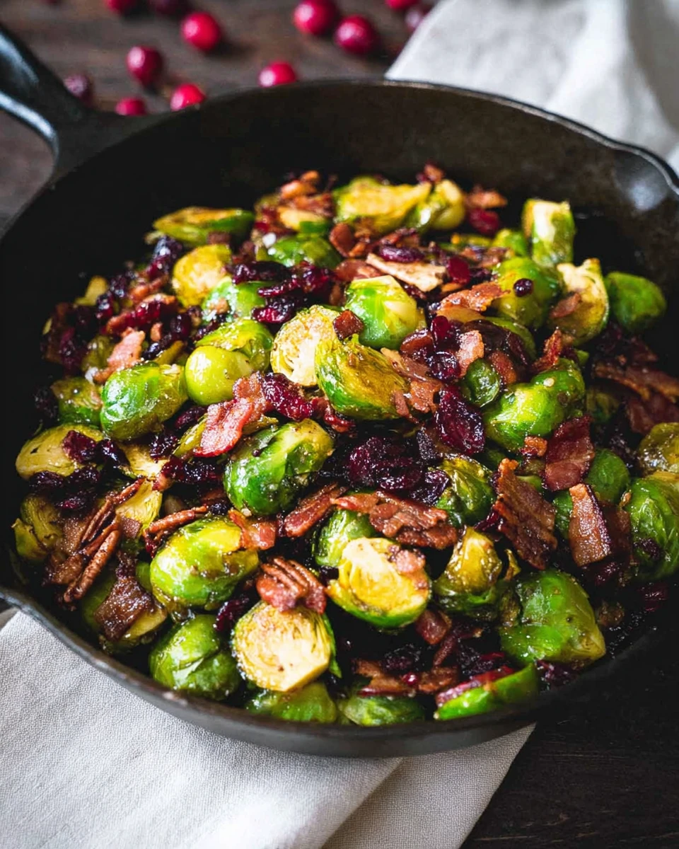 Balsamic Brussels Sprouts With Bacon, Dried Cranberries And Pecans