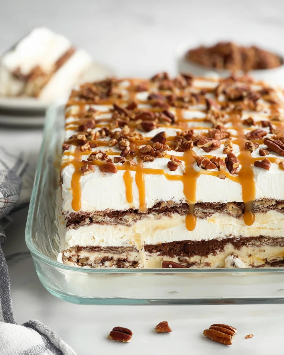 Caramel Pecan Ice Cream Sandwich Cake