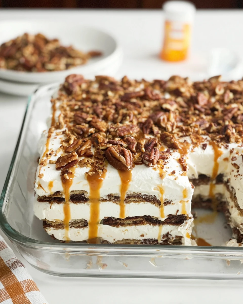 Caramel Pecan Ice Cream Sandwich Cake