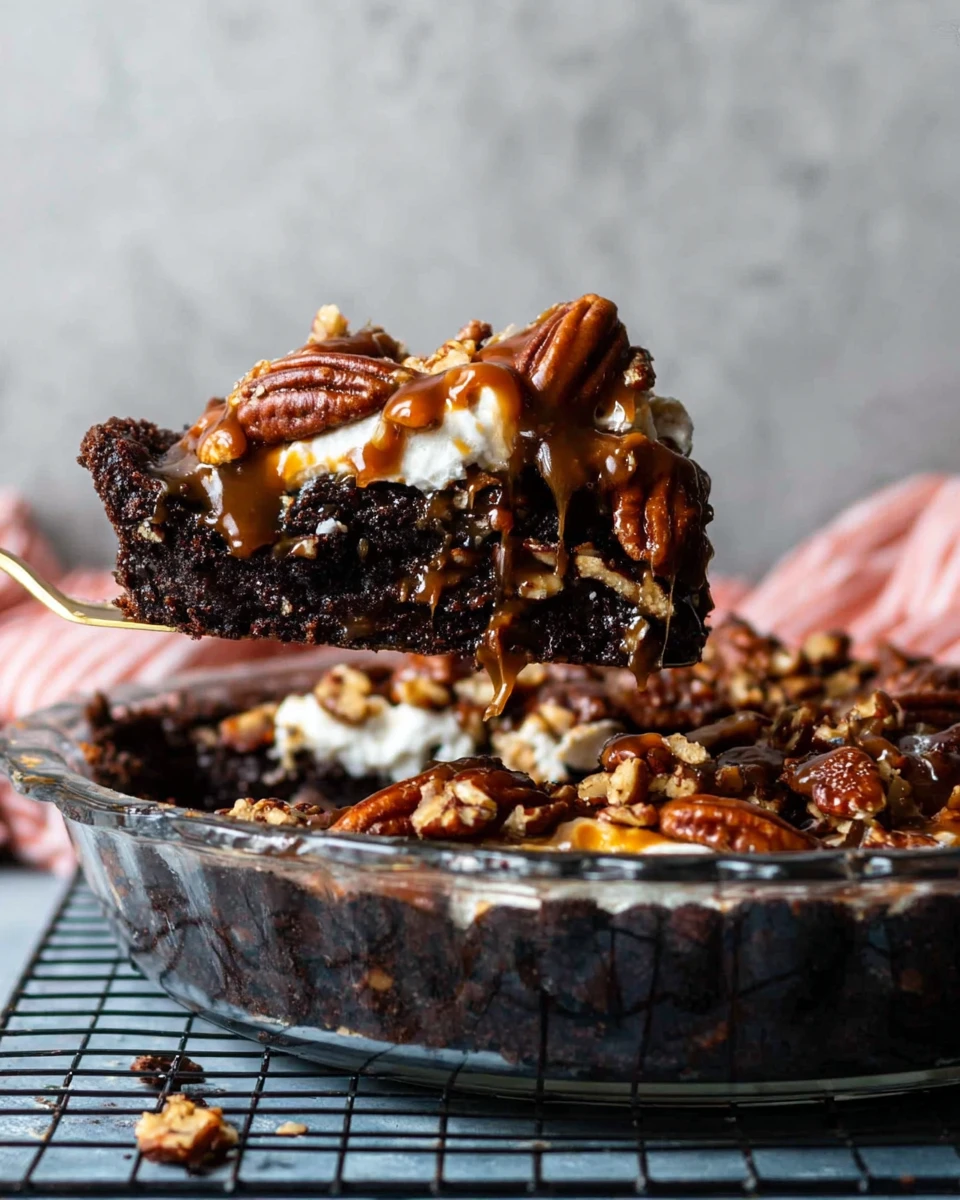 Caramel Turtle Brownie Pie