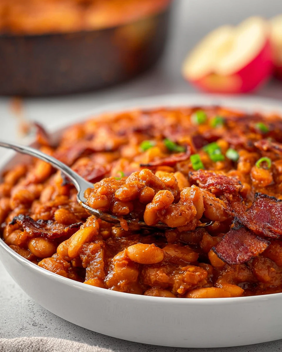 Smoky Bourbon Baked Beans With Apples And Bacon