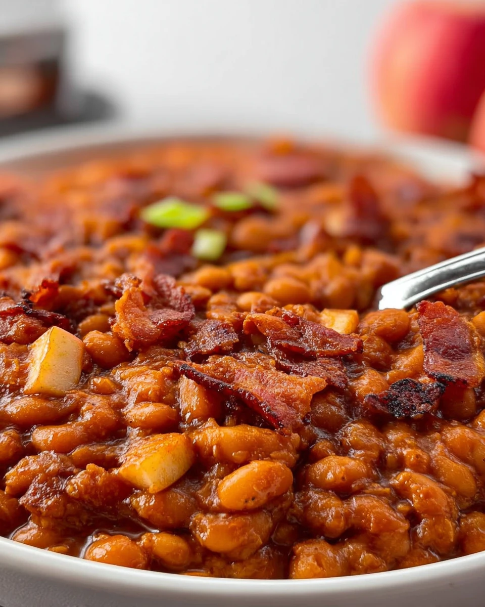 Smoky Bourbon Baked Beans With Apples And Bacon