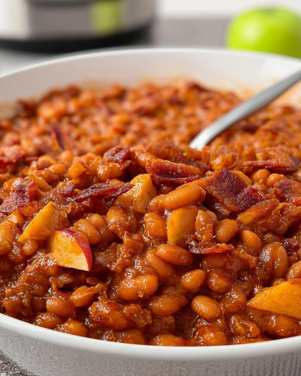 Smoky Bourbon Baked Beans With Apples And Bacon