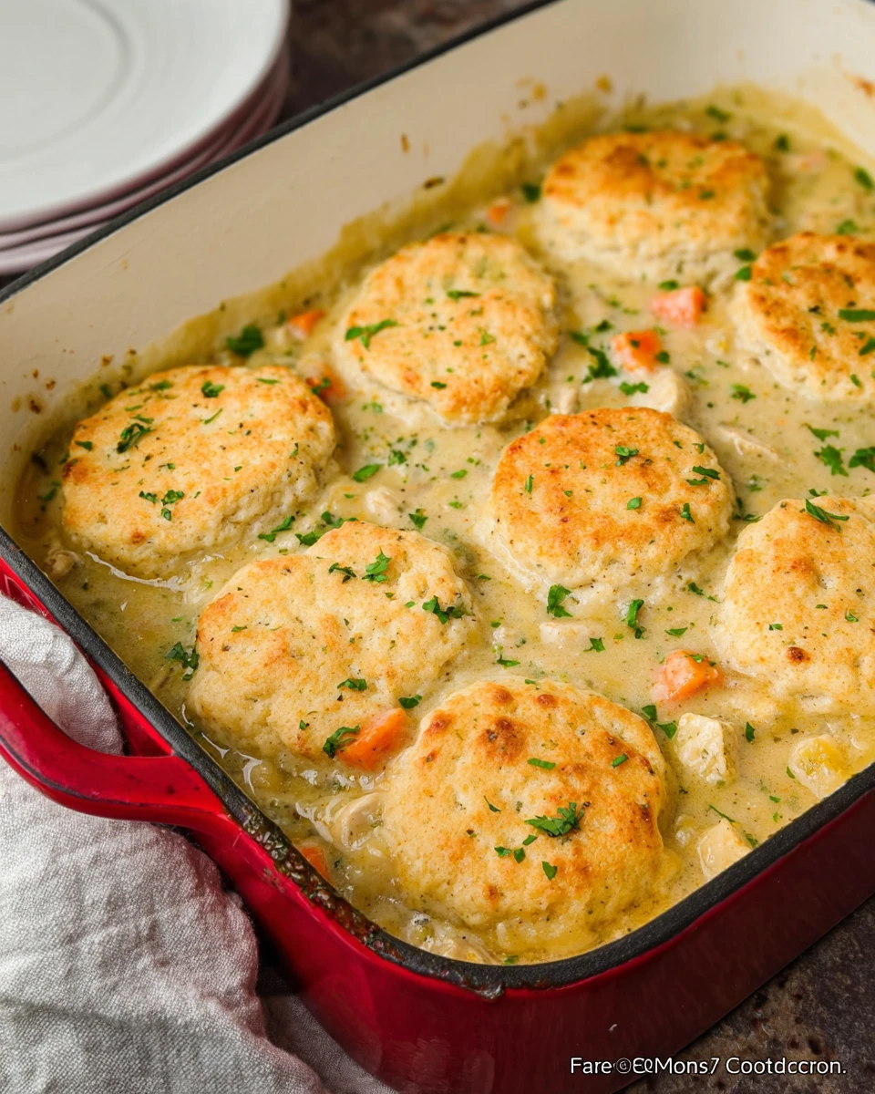 Creamed Chicken And Biscuits Casserole