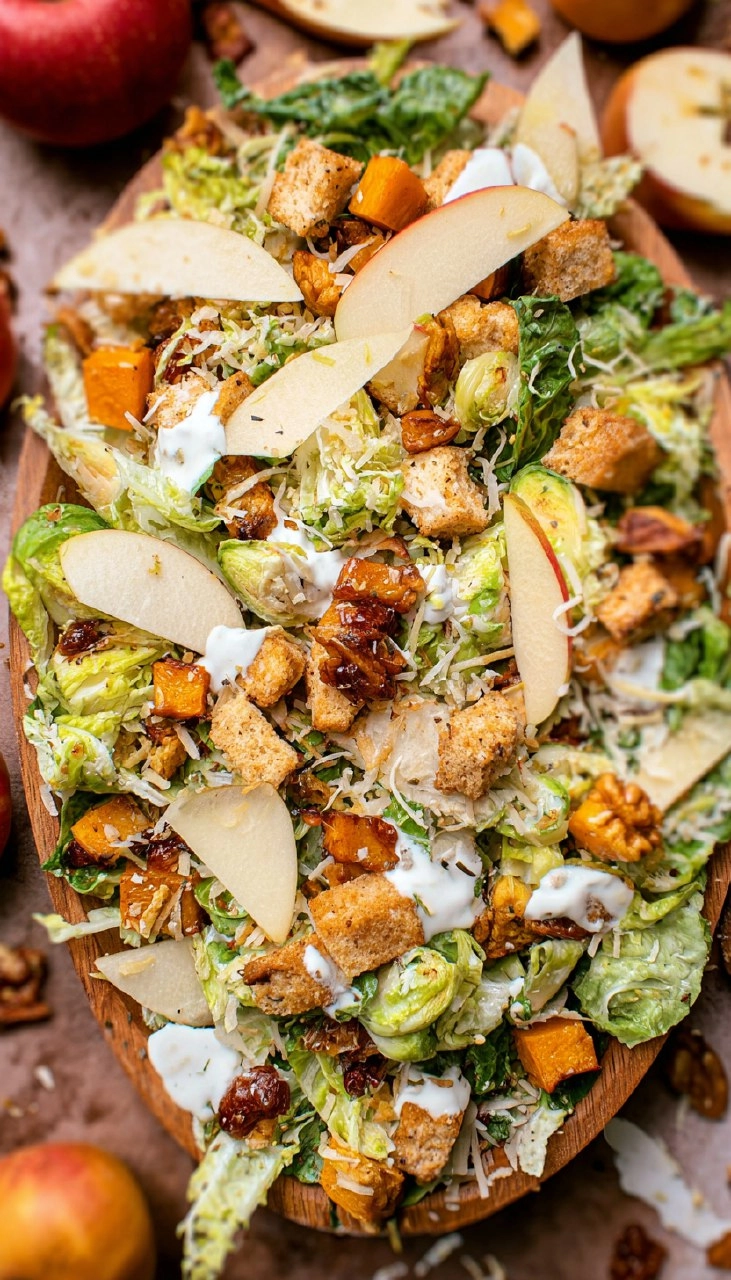 Autumn Shaved Brussels Sprouts Caesar Salad With Butternut Squash 7 Autumn Shaved Brussels Sprouts Caesar Salad With Butternut Squash