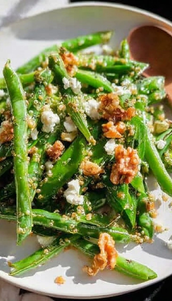Snap Pea Salad With Green Beans, Walnuts, And Quinoa