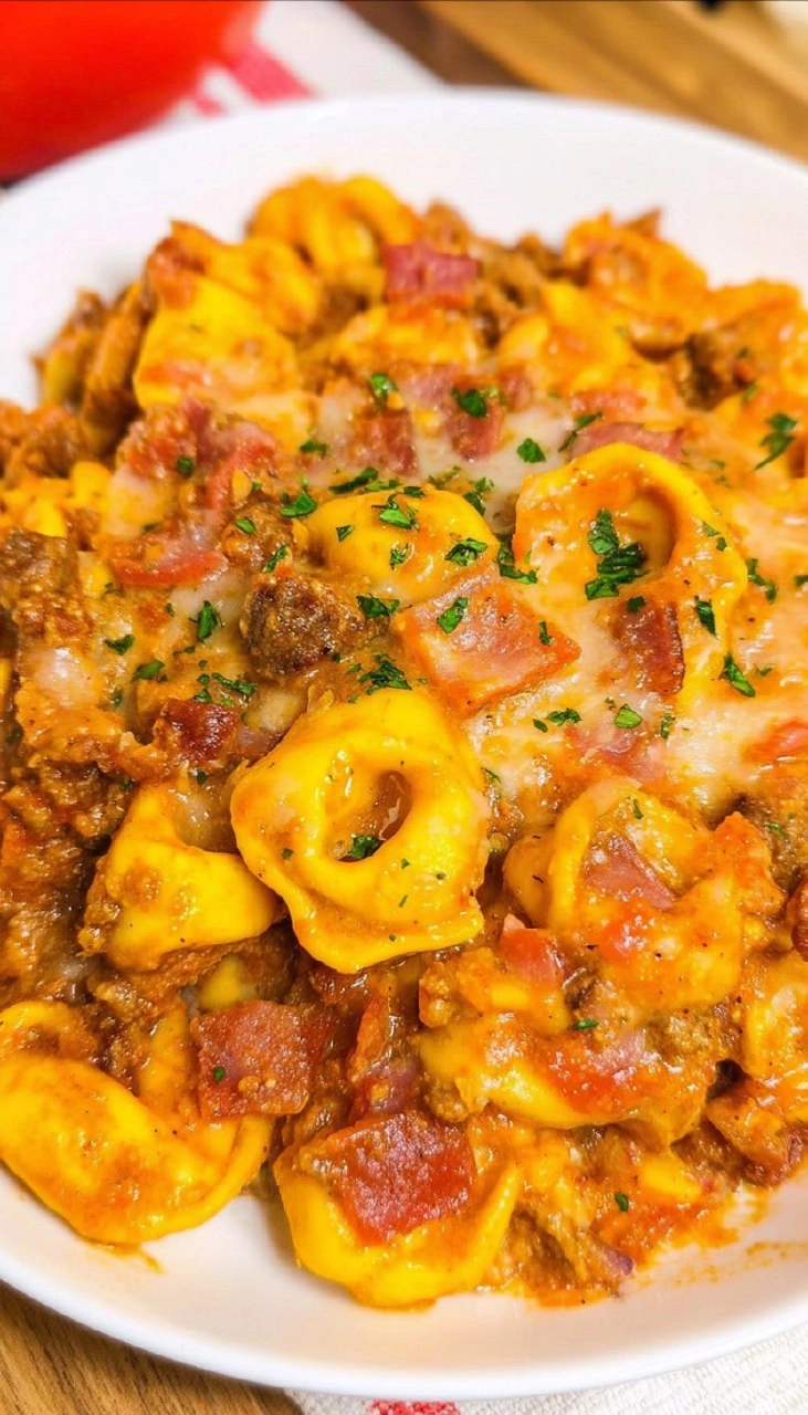 Crockpot Bacon Cheeseburger Tortellini