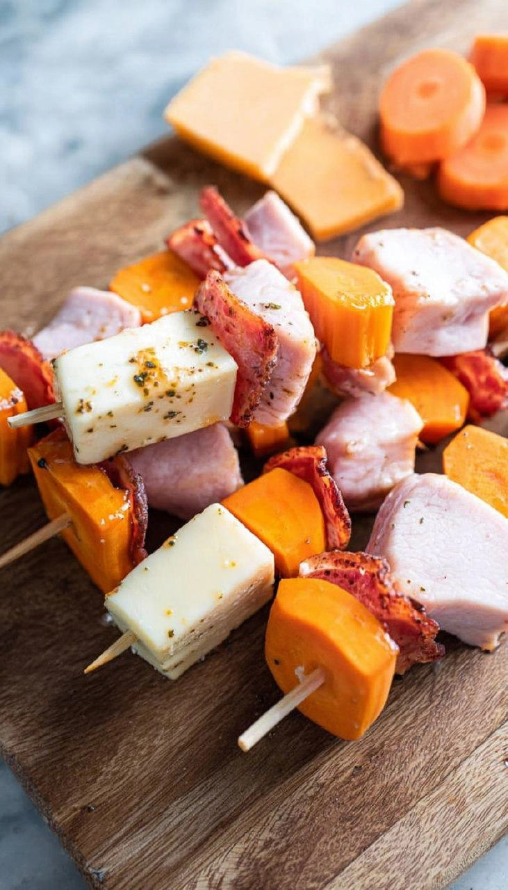 Carrot, Cheese &Amp; Turkey Skewers