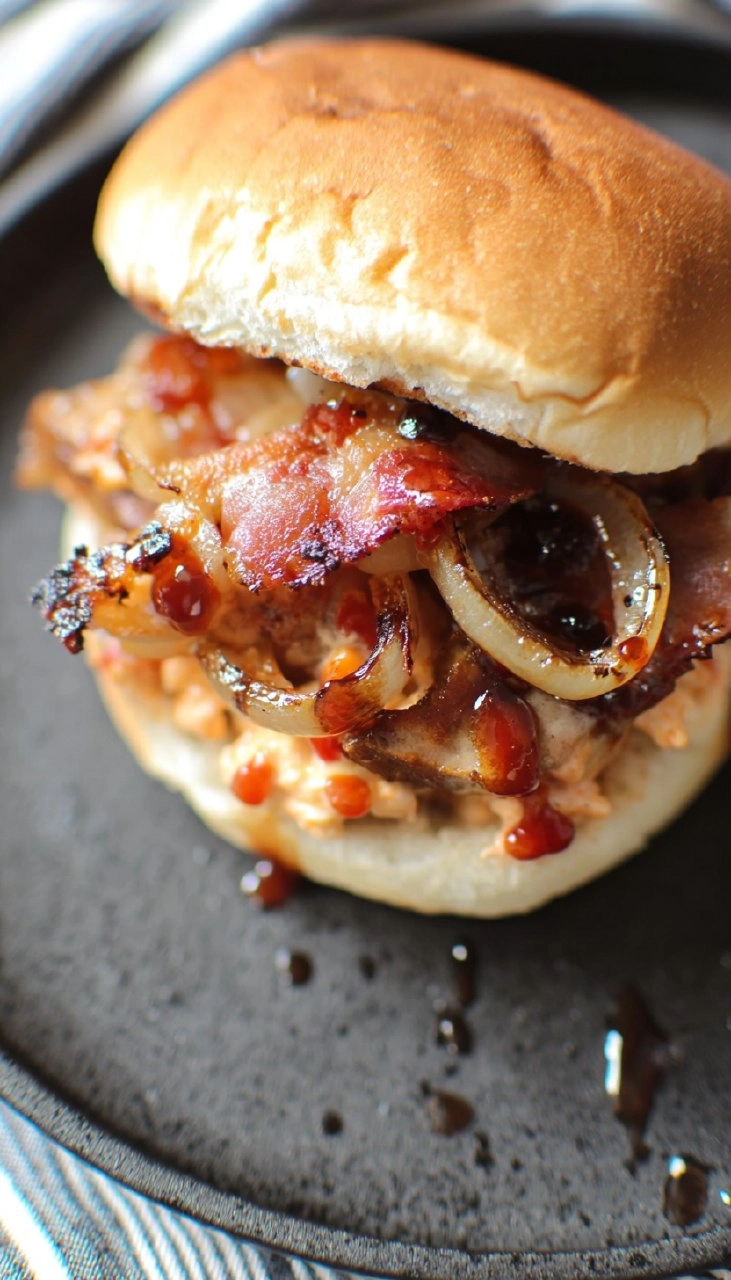 Bbq Cowboy Burger With Pimento Cheese, Bacon, And Grilled Onions 7 Bbq Cowboy Burger With Pimento Cheese, Bacon, And Grilled Onions