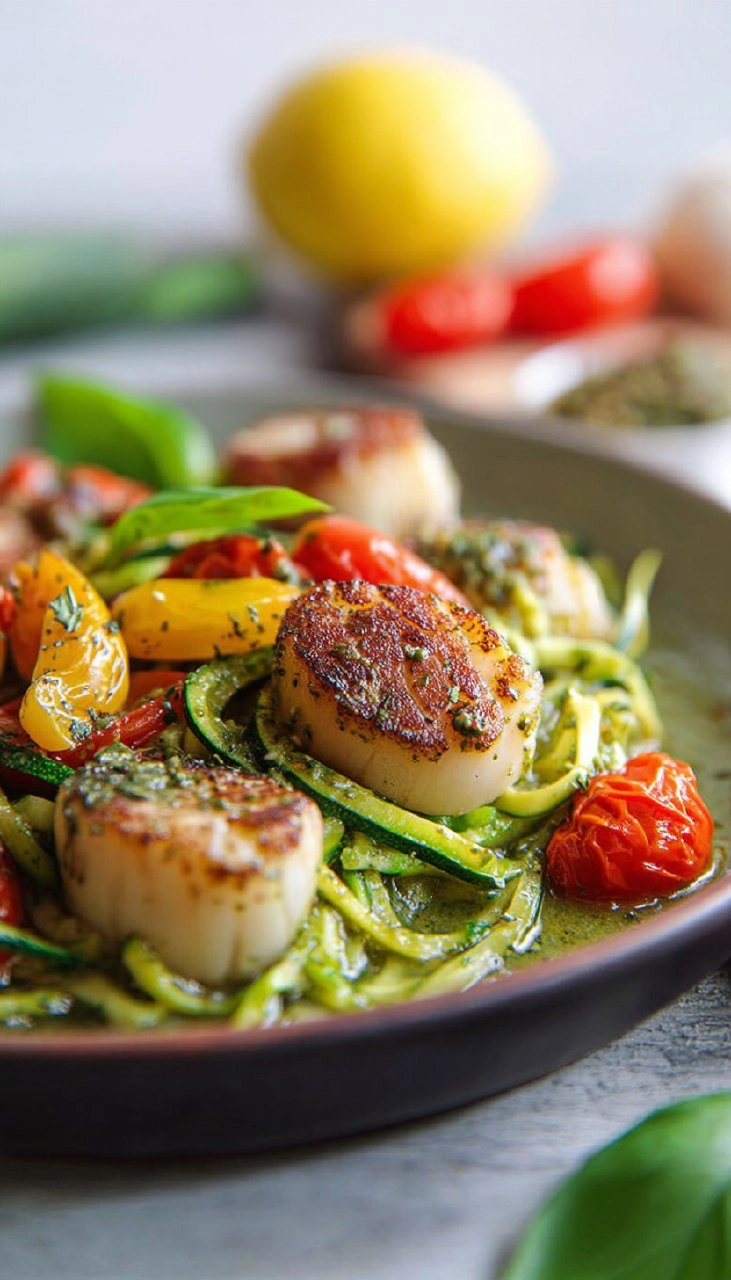 Pesto Zucchini Noodles With Seared Scallops 7 Pesto Zucchini Noodles With Seared Scallops