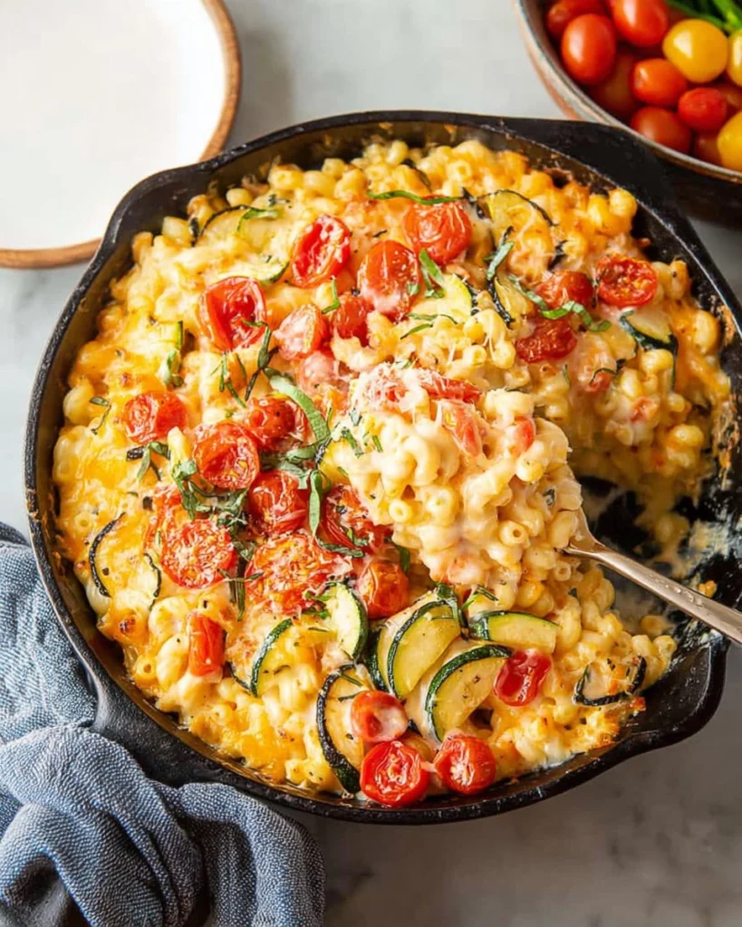 Skillet-Mac-and-Cheese-with-Tomatoes-and-Zucchini-Recipe